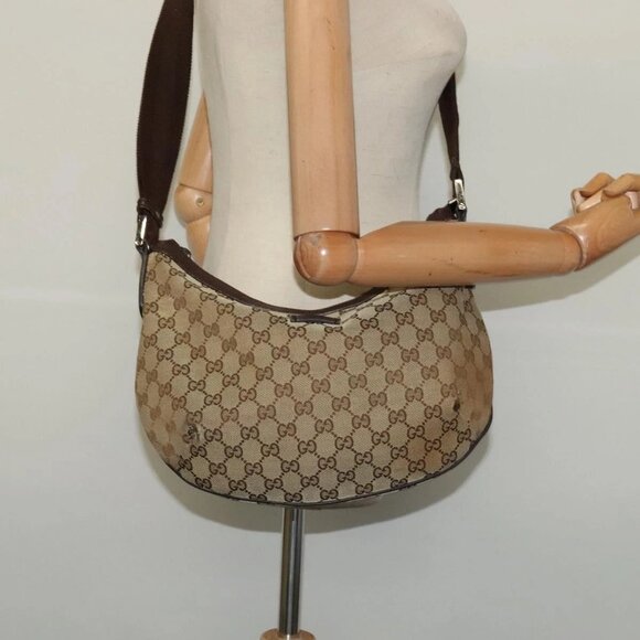 GUCCI GG Canvas Shoulder Bag Beige Silver 181092 Auth - Picture 1 of 16